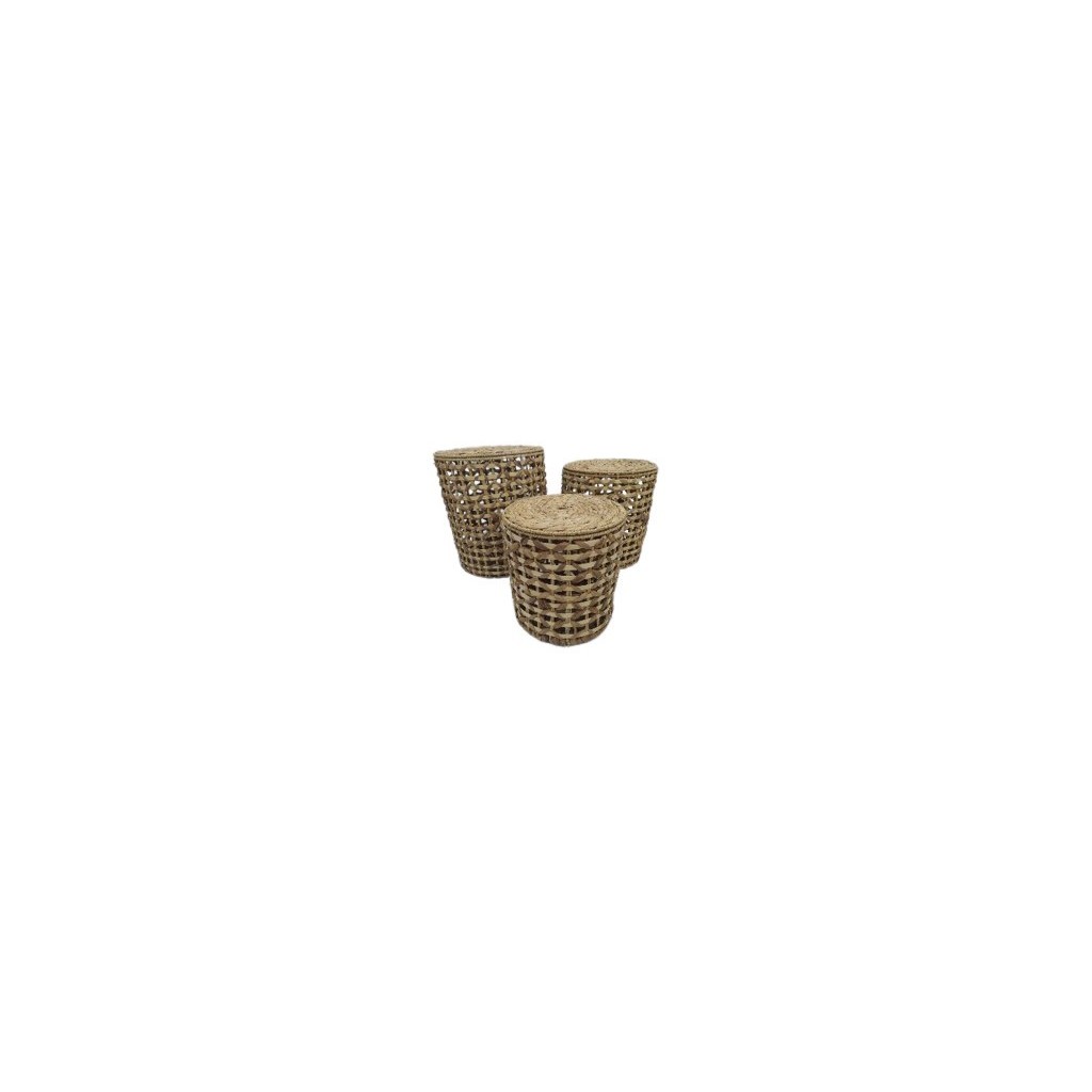 PANIER ROND AVEC COUVERCLE TRESSAGE JACINTHE LOT DE 3