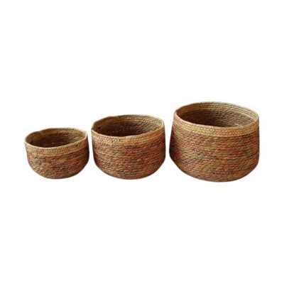 PANIER ROND FINITION SURPIQURES COLOREES LOT DE 3