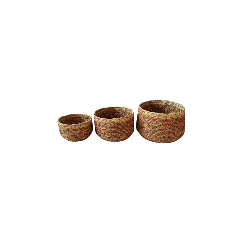 PANIER ROND FINITION SURPIQURES COLOREES LOT DE 3
