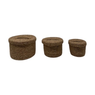 PANIERS RONDS S/3 AVEC COUVERCLE EN JONC