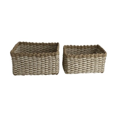 SET DE 2 PANIERS RECTANGULAIRES BICO JONC + PAPIER BLANC
