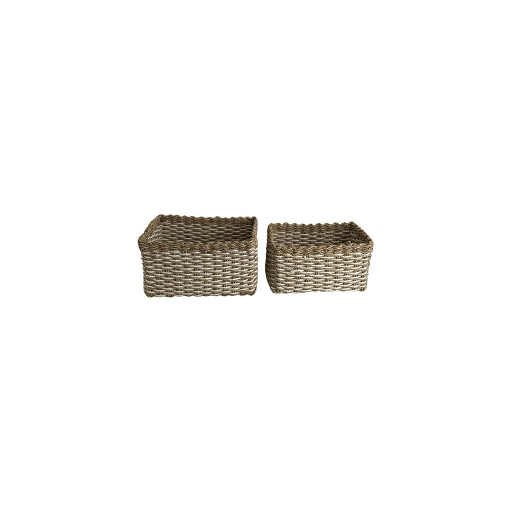 SET DE 2 PANIERS RECTANGULAIRES BICO JONC + PAPIER BLANC