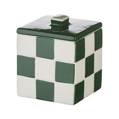 BOITE  CERAMIQUE CARREE MOTIF DAMIER 10X10X12CM