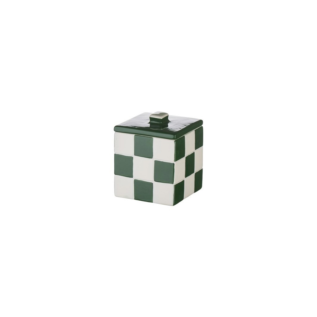 BOITE  CERAMIQUE CARREE MOTIF DAMIER 10X10X12CM
