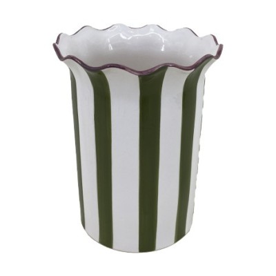 VASE CERAMIQUE RAYE BORD FESTONNE 16X 21CM