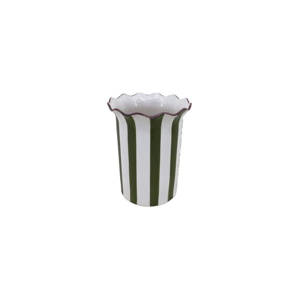 VASE CERAMIQUE RAYE BORD FESTONNE 16X 21CM