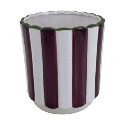 CACHE POT  CERAMIQUE RAYE  BORD FESTONNE 14X15CM