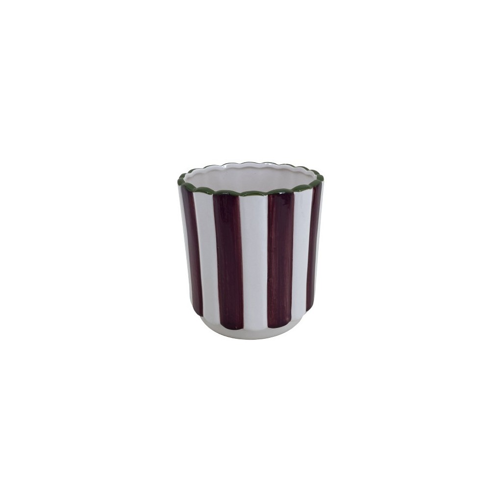 CACHE POT  CERAMIQUE RAYE  BORD FESTONNE 14X15CM