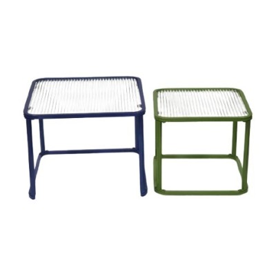 SET 2 TABLES GIGOGNES METAL VERRE STRIE  BLEU/VERT