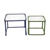 SET 2 TABLES GIGOGNES METAL VERRE STRIE  BLEU/VERT