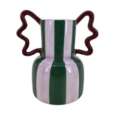 VASE CERAMIQUE RAYE AVEC ANSES  PAPILLON 22CM