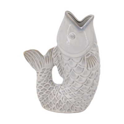 VASE POISSON EMAILLE BLANC CASSE 23CM