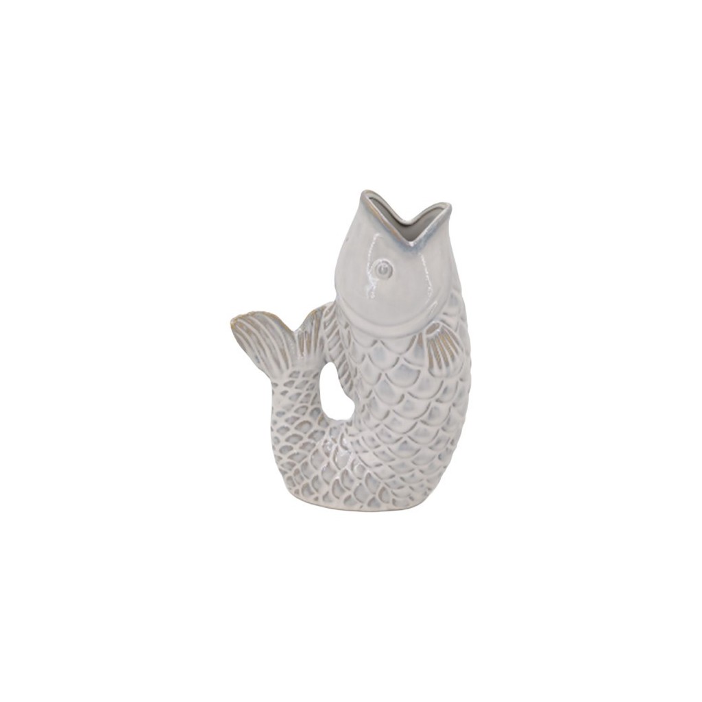 VASE POISSON EMAILLE BLANC CASSE 23CM