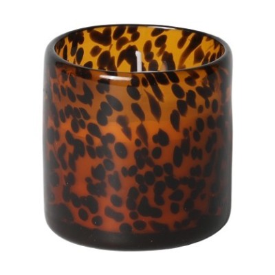 BOUGIE PARF. VERRE MOUCHETE AMBRE  D8X8,5 CM