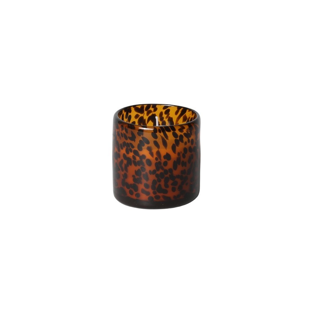 BOUGIE PARF. VERRE MOUCHETE AMBRE  D8X8,5 CM