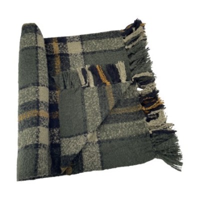 PLAID  TOUCHER DOUX A CARREAUX & POMPONS 130X170CM
