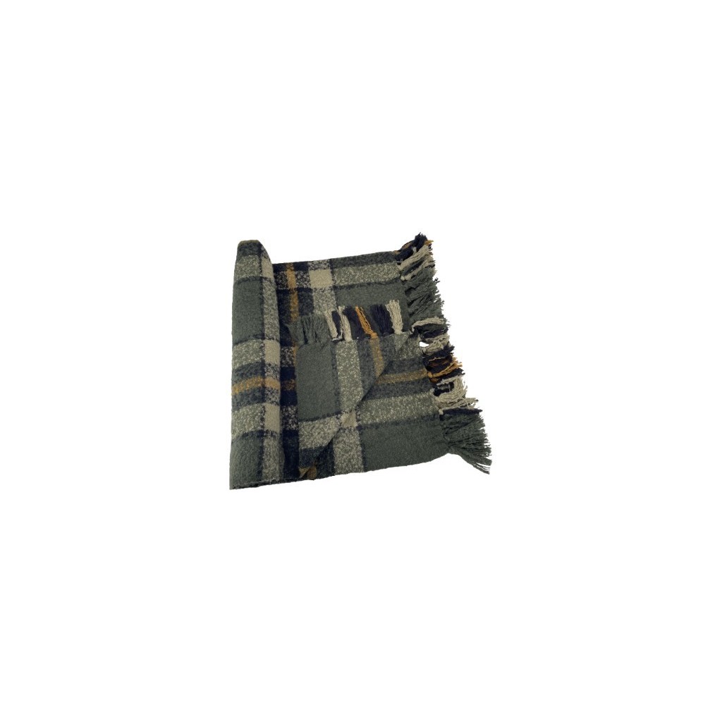 PLAID  TOUCHER DOUX A CARREAUX & POMPONS 130X170CM