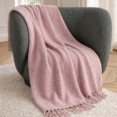PLAID 130X170CM TOUCHER DOUX ROSE CHINE  FRANGES